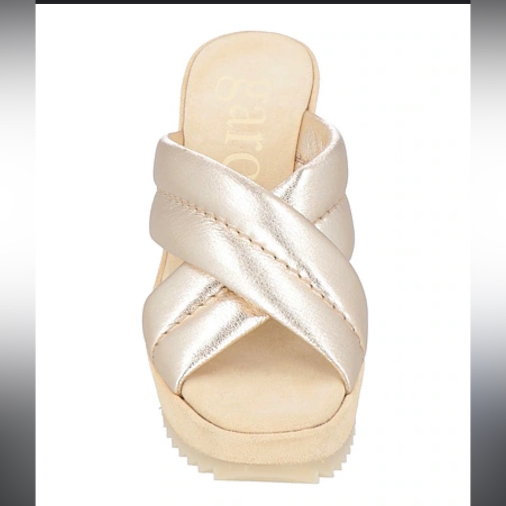 Pedro Garcia leather and suede platform wedge sandals.